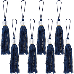 Gorgecraft 8Pcs Polyester Tassel Pendant Decorations, with Transparent Cube Beads, Midnight Blue, 248x18mm(AJEW-GF0004-66C)