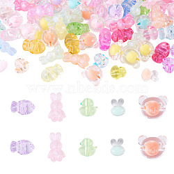 100Pcs 5 Styles Animals Transparent Acrylic Beads, Mixed Color, Mixed Shapes, 13.5~24x12~20x9.5~14.5mm, Hole: 2~3.5mm, 20pcs/style(OACR-TA0005-02)