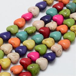 Synthetic Magnesite Bead Strands, Dyed, Heart, Colorful, 8x7x4.5mm, Hole: 1mm, about 52pcs/strand, about 15 inch(G-P228-85)
