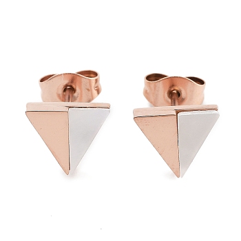Triangle 304 Stainless Steel & Natural Shell Stud Earrings for Women, with 316 Surgical Stainless Steel Ear Pins, Rose Gold, 7.5x8.5mm