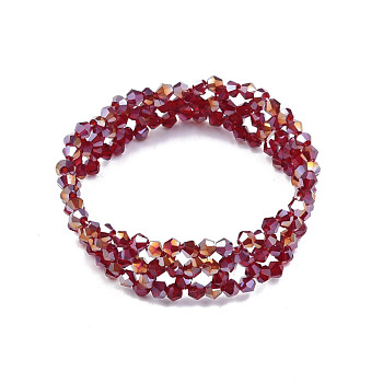 Bling Glass Beaded Stretch Bracelet, Braided Flower Bracelet for Women, Dark Red, Inner Diameter: 2 inch(5cm)