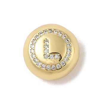 Rack Plating Brass & Cubic Zirconia Pendants, Cadmium Free & Lead Free, Long-Lasting Plated, Flat Round with Letter, Letter L, 13x7mm, Hole: 4x3mm