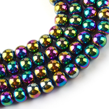 Electroplate Transparent Glass Beads Strands, Round, Multi-color Plated, 4x4.5mm, Hole: 1mm, about 200pcs/strand, 30.7 inch
