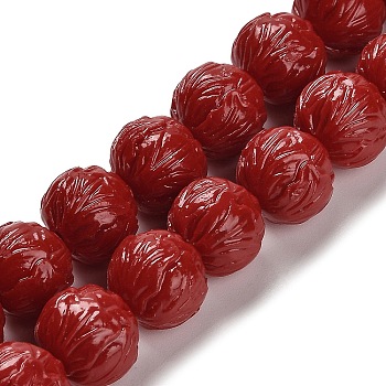 Synthetic Coral Carved Beads Strands, Dyed, Flower, FireBrick, 12x11mm, Hole: 0.8mm, about 32pcs/strand, 13.66''(34.7cm)