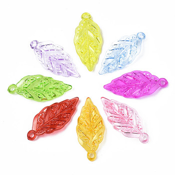 Acrylic Pendants, Leaf, Mixed Color, 39~41x18x5mm, Hole: 3mm, about 705pcs/500g