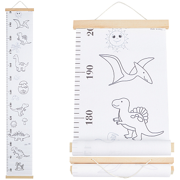 Dinosaur Pattern Removable Height Chart for Kids, Wood & SGC Hanging Measuring Chart Rulers, Rectangle, White, 1290x200~213x0.3~11mm