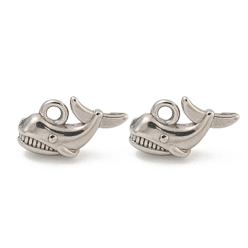 Non-Tarnish 304 Stainless Steel Pendants, Shark Charm, Stainless Steel Color, 10x15x4mm, Hole: 1.8mm