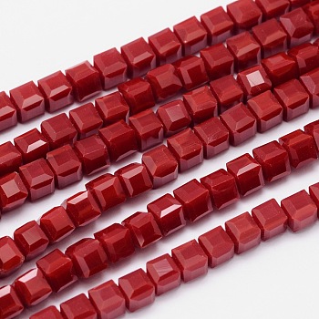 Faceted Cube Glass Bead Strands, Red, 2x2x2mm, Hole: 0.5mm, about 200pcs/strand, 15.7 inch