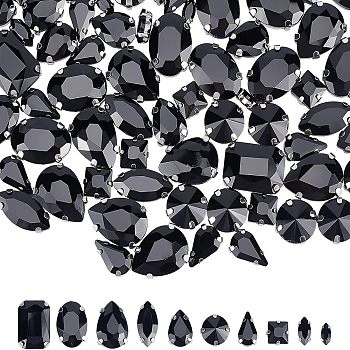 Sew on Rhinestone, Glass Rhinestone, Multi-strand Links, with Stainless Steel Settings, Garments Accessories, Faceted, Jet, 18x13x6.5mm, Hole: 1.2mm, 100pcs/box