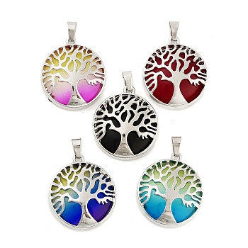 Alloy Pendants, with Mixed Color Glass, Tree of Life, Platinum, 31.5x27.5x8.5mm, Hole: 7x3.5mm