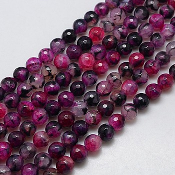 Natural Agate Round Beads Strand, Dyed, Faceted, Dark Orchid, 10mm, Hole: 1mm, about 38pcs/strand, 14.56 inch