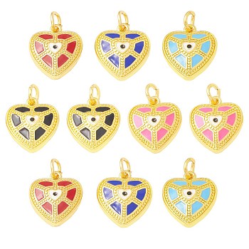 10Pcs 5 Colors Brass Enamel Pendants, Long-Lasting Plated, Real 18K Gold Plated, Cadmium Free & Lead Free, Heart, Mixed Color, 17x15x4mm, Jump Ring: 6x1mm, 4mm Inner Diameter, 2pcs/color