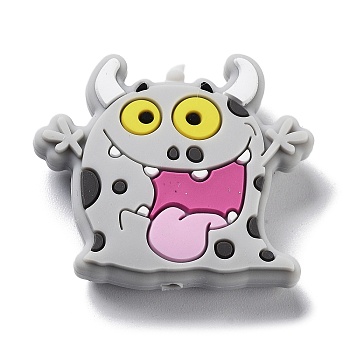 Little Monster Silicone Beads, Gray, 27.5x32x9.5mm, Hole: 2.5mm