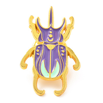 Alloy Enamel Brooches, Enamel Pin, with Butterfly Clutches, Insect, Golden, Medium Purple, 28x18x9.5mm