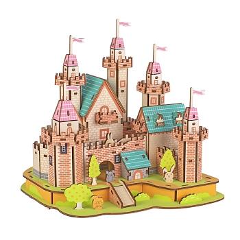 DIY 3D Wooden Puzzle, Hand Craft Fairy Tale Castle Model Kits, Gift Toys for Kids and Teens, Colorful, 195x217x220mm