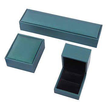3pcs 3 styles PU Leather Jewelry Storage Boxes Set, Rectangle & Square Jewelry Case with Black Velvet Inside, for Bracelet, Necklace, Ring Storage, Dark Sea Green, 6.5~22x6~9x3.8~5.4cm, 1pc/style