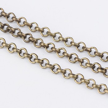 Iron Rolo Chains, Belcher Chain, Unwelded, with Spool, Lead Free and Nickel Free, Antique Bronze Color, Size: Chain: about 2mm in diameter, 1mm thick, about 32.8 Feet(10m)/roll