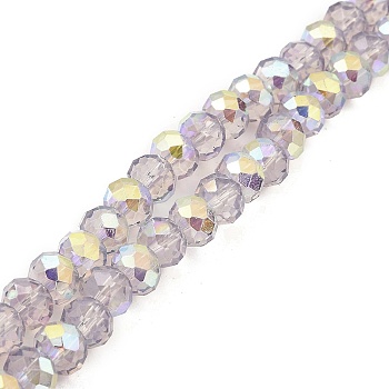 Baking Painted Transparent Glass Beads Strands, Imitation Opalite, Faceted, AB Color Plated, Round, Light Grey, 8x6.5mm, Hole: 1.4mm, about 64~65pcs/strand, 16.34~16.54''(41.5~42cm)
