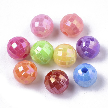 Opaque AS Plastic Beads, Plated AB Color, Pearlized, Faceted, Round, Mixed Color, 6x6mm, Hole: 1.2mm, about 4200pcs/500g