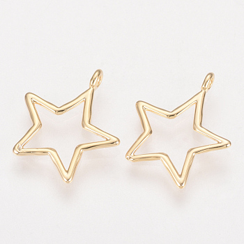Brass Pendamts, Nickel Free, Real 18K Gold Plated, Star, Golden, 15.5x14x1mm, Hole: 1mm
