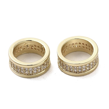 Brass Micro Pave Clear Cubic Zirconia European Beads, Long-Lasting Plated, Flat Round, Golden, 12.5x5.5mm, Hole: 9.5mm
