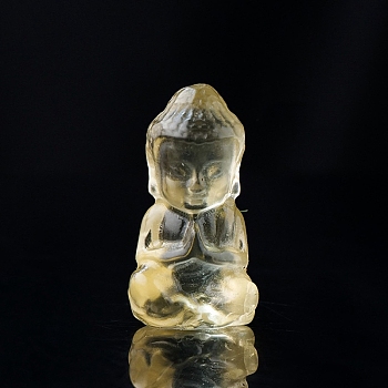 Natural Citrine Sculpture Display Decorations, for Home Office Desk, Buddha, 14x26mm