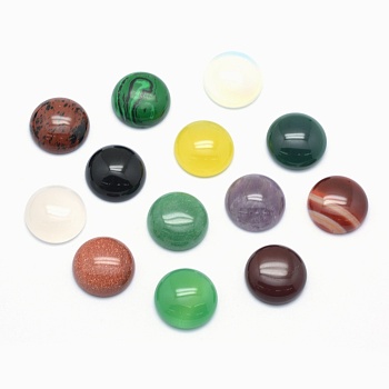 Natural & Synthetic Mixed Stone Cabochons, Flat Round, 16x6mm
