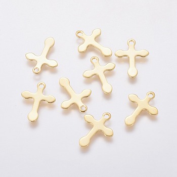 304 Stainless Steel Pendants, Cross, Real 24k Gold Plated, 16x12x0.8mm, Hole: 1.5mm