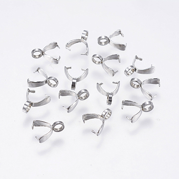 201 Stainless Steel Pendant Pinch Bails, Stainless Steel Color, 9x7x2.5mm, Hole: 2mm, Pin: 0.5mm