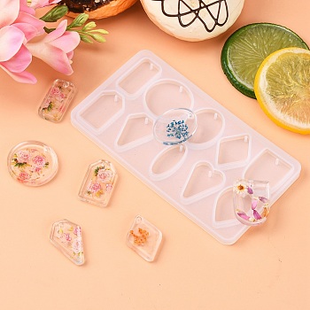 Pendant Silicone Molds, Epoxy Resin Casting Molds, For UV Resin, DIY Jewelry Craft Making, Geometric Shapes, White, 169x93mm, Hole: 1.5mm, Inner Size: 15~37mm