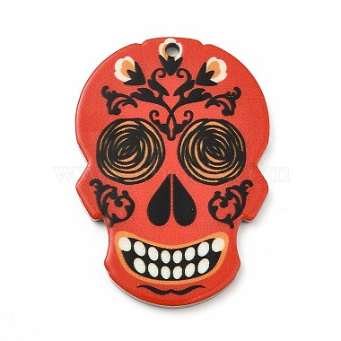 Stainless Steel Color Orange Red Skull 201 Stainless Steel Pendants