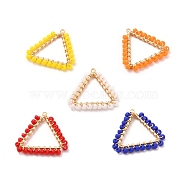 Matte Opaque Glass Seed Beads Pendants, with Brass Findings, Triangle, Real 18K Gold Plated, Mixed Color, 18.5x20x2mm, Hole: 1mm, Beads: 2x1.5mm(PALLOY-JF00521)