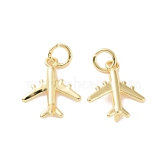 Rack Plating Brass Charms, with Jump Ring, Long-Lasting Plated, Cadmium Free & Lead Free, Airplane, Real 18K Gold Plated, 14x12.5x3mm, Hole: 3mm(ZIRC-C042-09G)