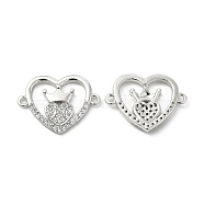 Brass Micro Pave Clear Cubic Zirconia Connector Charms, Heart Links with Crown, Platinum, 17x22.5x2.5mm, Hole: 1.4mm(KK-E068-VB349)