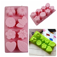 Leaf & Flower & Heart Food Grade Silicone Fondant Molds, For DIY Cake, Chocolate, Candy, Random Single Color or Random Mixed Color, 230x120mm(SOAP-PW0001-062)