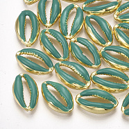 Alloy Enamel Beads, Cowrie Shell Shape, Light Gold, Teal, 16.5x10x4.5mm, Hole: 1.2mm(PALLOY-T065-25A)