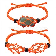 Adjustable Braided Nylon Cord Macrame Pouch Bracelet Making, with Glass Beads, Orange Red, Inner Diameter: 1-7/8~3-1/4 inch(4.7~8.4cm), 2 styles, 1pc/style, 2pcs/set(AJEW-SW00013-13)