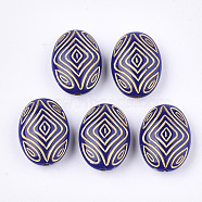 Oval Plating Acrylic Beads, Golden Metal Enlaced, Dark Blue, 18x13x7mm, Hole: 1mm, about 570pcs/500g(PACR-Q102-78C)
