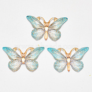 Transparent Acrylic Pendants, with Plated Bottom, Butterfly, Light Steel Blue, 23x38x5mm, Hole: 1.2mm(X-TACR-R140-08G)
