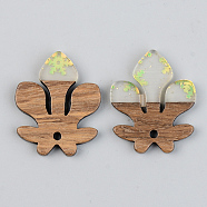 Transparent Resin & Walnut Wood Pendants, with Glitter Sequins/Paillette, Fleur De Lis with Snowflake, Green Yellow, 28x23x3mm, Hole: 2mm(RESI-S389-051B-D01)