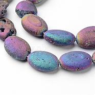 Electroplated Natural Quartz Crystal Beads Strands, Druzy Geode Crystal, Oval, Rainbow Plated, 18x13x6~6.5mm, Hole: 1mm, about 11pcs/strand, 7.7 inch(G-P149-05D)