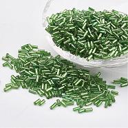 Glass Bugle Beads, Silver Lined, Lime Green, 5x2mm, Hole: 0.5mm, about 16000pcs/bag(SEED-E001-5mm-27)