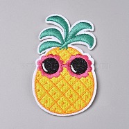 Computerized Embroidery Cloth Iron on/Sew on Patches, Costume Accessories, Appliques, for Backpacks, Clothes, Pineapple, Gold, 78x46.5x1.5mm(X-DIY-F043-36)