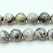 Natural Map Stone/Picasso Stone/Picasso Jasper Beads Strands, Round, 4mm, Hole: 1mm, about 88pcs/strand, 15.3 inch(X-G-G047-4mm)