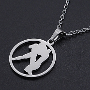201 Stainless Steel Pendants Necklaces, with Cable Chains and Lobster Claw Clasps, Flat Round with Constellation/Zodiac Sign, Aquarius, 15-3/4 inch(40cm), 1.5mm(NJEW-S105-JN626-11)