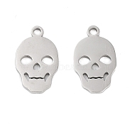 316 Surgical Stainless Steel Pendants, Laser Cut, Skull Charm, Stainless Steel Color, 15.5x9.5x1mm, Hole: 1.5mm(STAS-C096-08A-P)