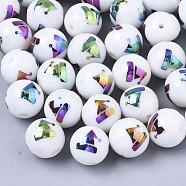 Christmas Opaque Glass Beads, Round with Electroplate Christmas Hat Pattern, Multi-color Plated, 10mm, Hole: 1.2mm(EGLA-R113-05D)
