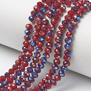 Electroplate Opaque Solid Color Glass Beads Strands, Half Plated, Blue Plated, Faceted, Rondelle, FireBrick, 4x3mm, Hole: 0.4mm, about 123~127pcs/strand, 16.5~16.9 inch(42~43cm)(EGLA-A034-P4mm-I16)