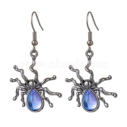 Iron with Alloy Pendants, Spider Charm, with Lilac Resin Beads Dangle Earrings, Gunmetal, 46x27mm(EJEW-JE06119)