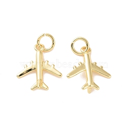 Rack Plating Brass Charms, with Jump Ring, Long-Lasting Plated, Cadmium Free & Lead Free, Airplane, Real 18K Gold Plated, 14x12.5x3mm, Hole: 3mm(ZIRC-C042-09G)